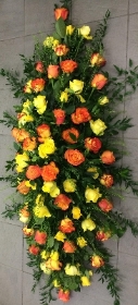 Yellow and Orange Rose Coffin Spray