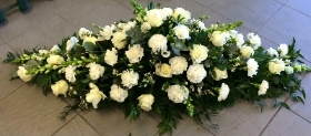 White Carnation and white Rose Casket Spray