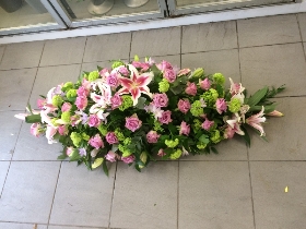 Pink Lilly and Lilac Rose Casket Spray