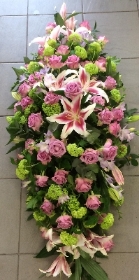 Pink Lilly and Lilac Rose Casket Spray