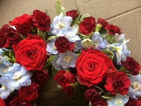 Red Rose and Blue Delphinium Wreath