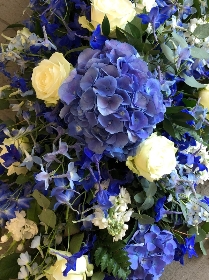 Blue Hygrangea Casket Spray