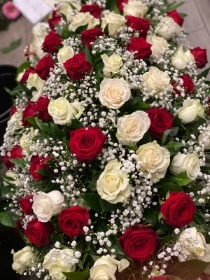 Red Rose and White Rose Casket Spray